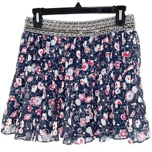 LA ROK Blue Beaded Floral Skirt Size Extra Small